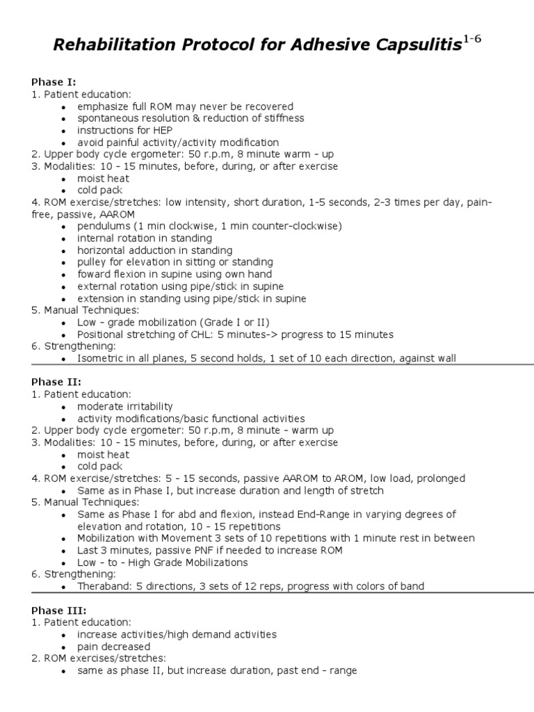 Rehabilitation Protocol for Adhesive Capsulitis Anatomical Terms Of