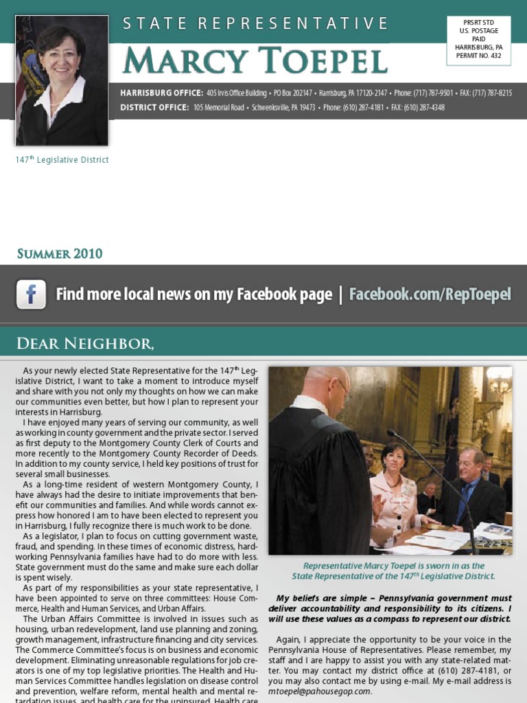 Rep. Toepel Summer 2010 Newsletter | PDF | Federal Government Of The ...