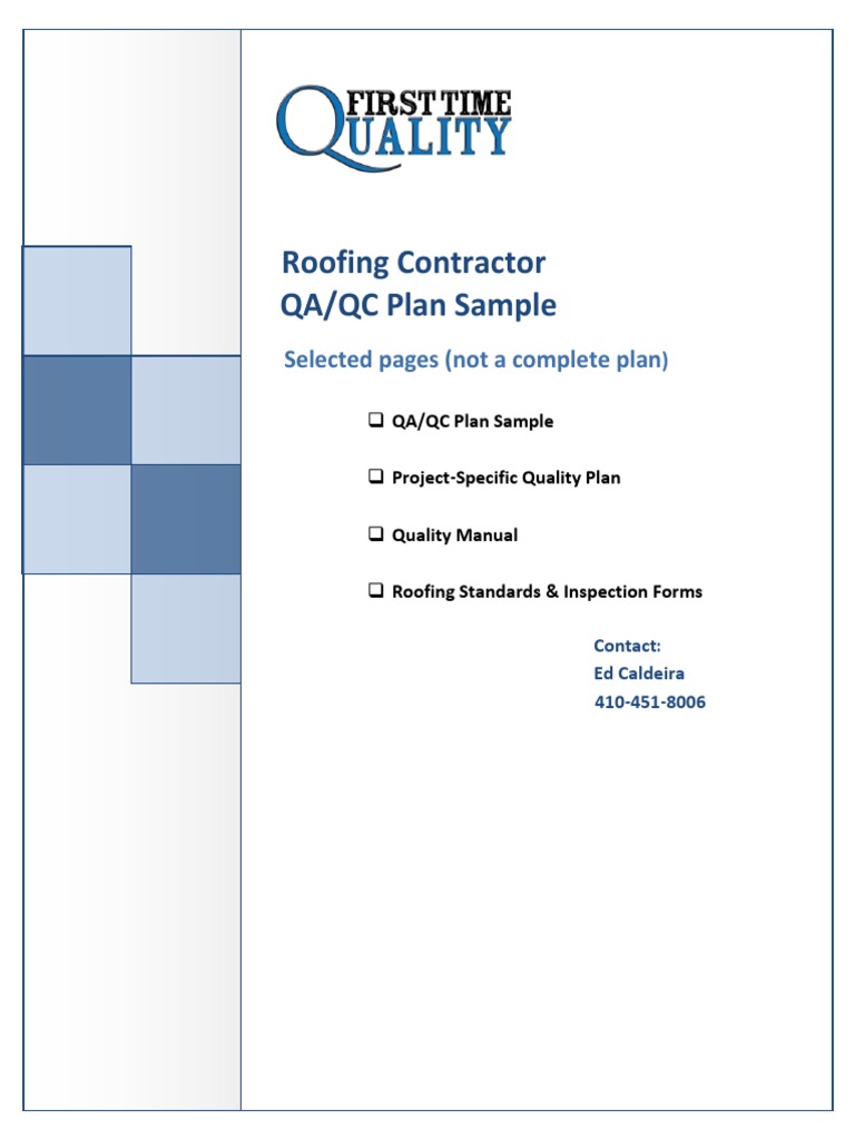 Roofing Quality Control Plan Sample | Quality Assurance | Specification ...