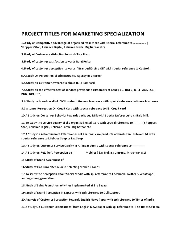 Marketing Project Title Ideas | PDF | Brand | Consumer Behaviour