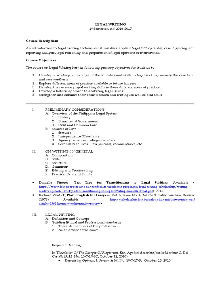 Legal Writing Course Syllabus Philippines | PDF | Justice | Crime ...