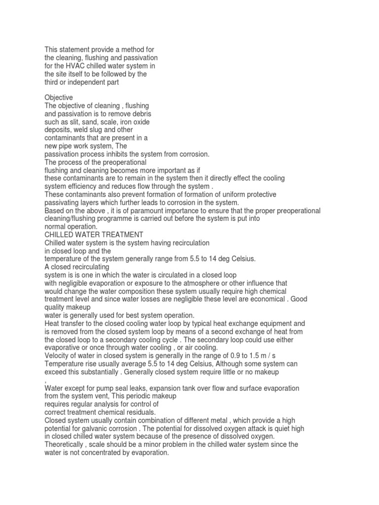 Methodology for Cleaning, Flushing, and Passivating a HVAC Chilled