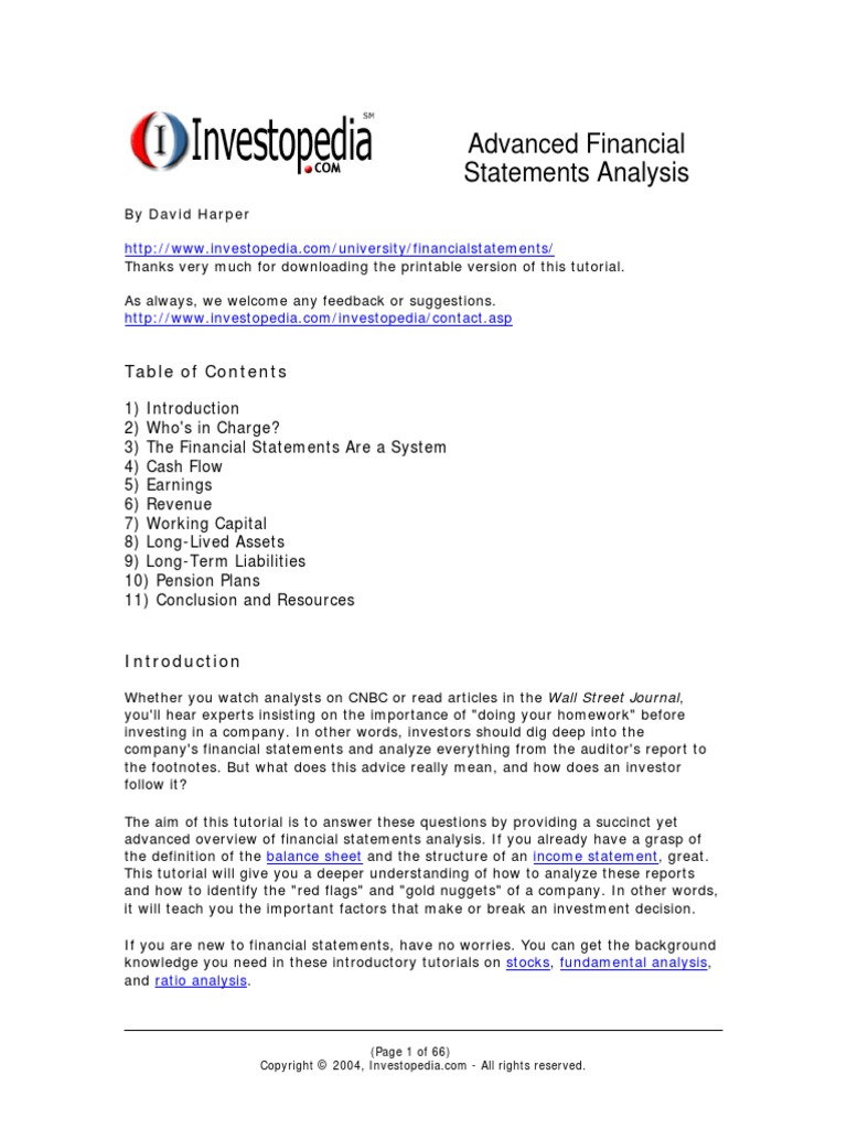 Advanced Financial Statements Analysis Pdf Earnings Before