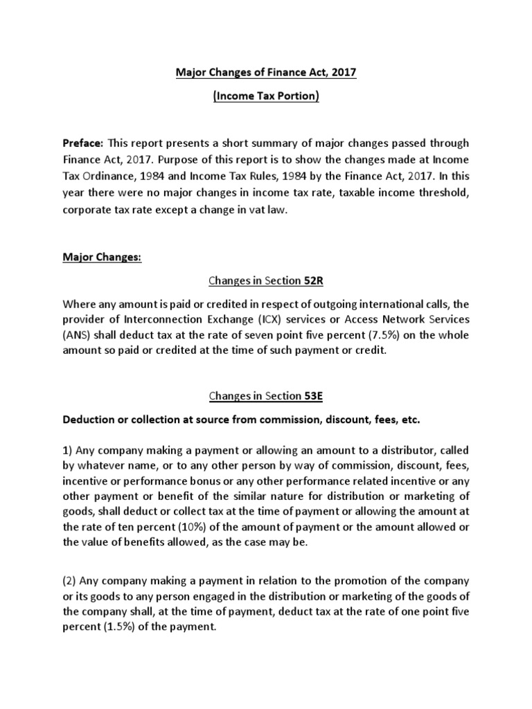 Major Changes of Finance Act PDF Payments Taxes