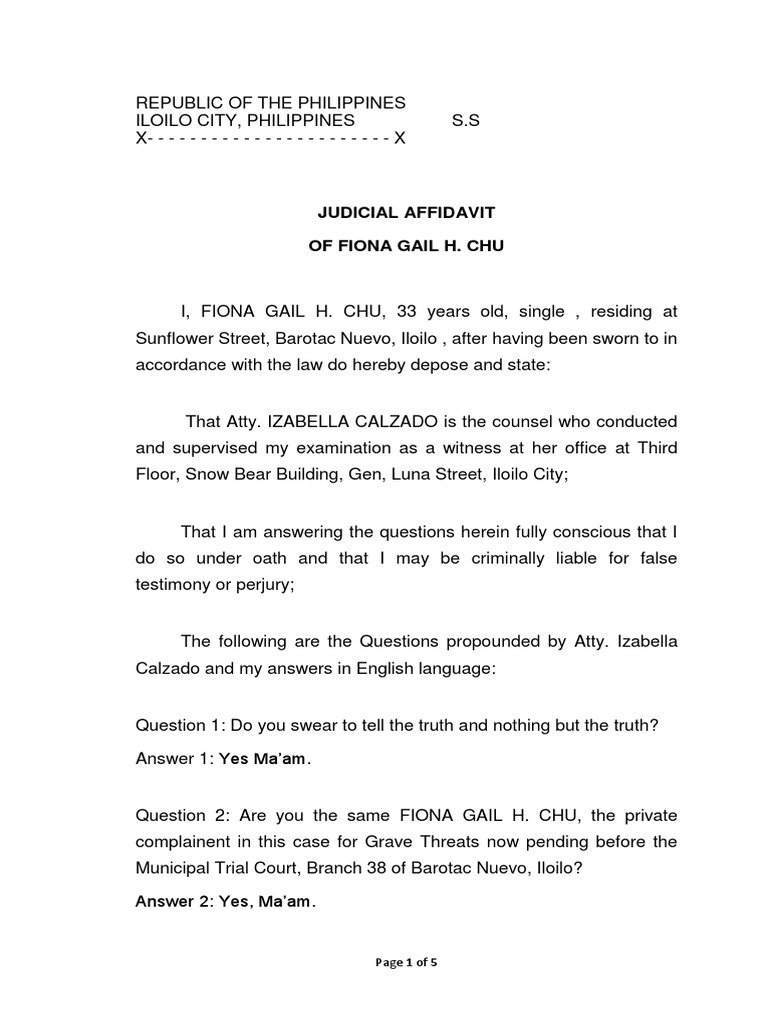 Judicial Affidavit Grave Threats PDF Affidavit Perjury