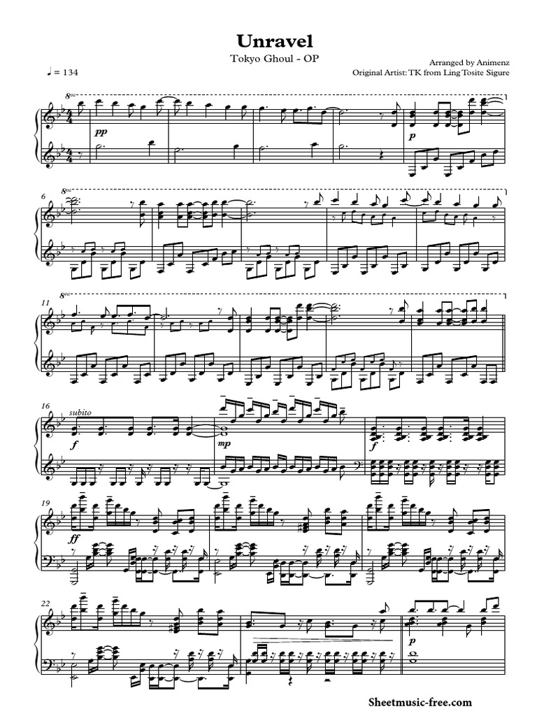 Unravel Sheet Music Tokyo Ghoul Pdf