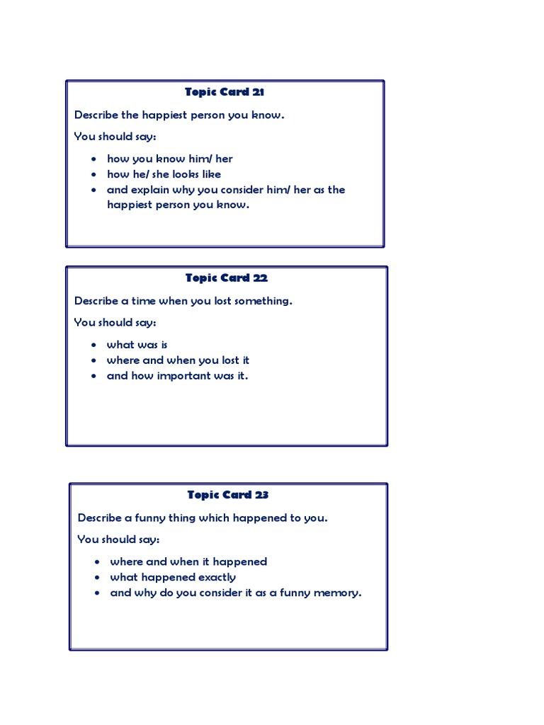 Engaging Topic Card Prompts for Speaking | PDF