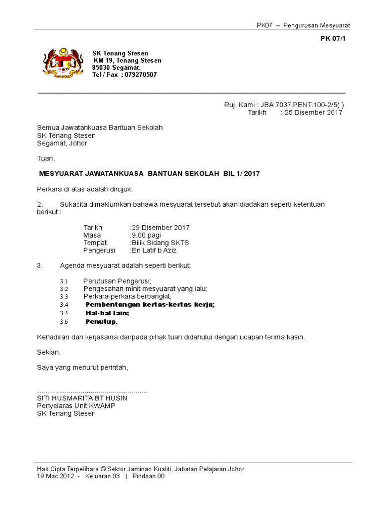 Surat Panggilan Jawatankuasa Bantuan Sekolah 2017 Pdf