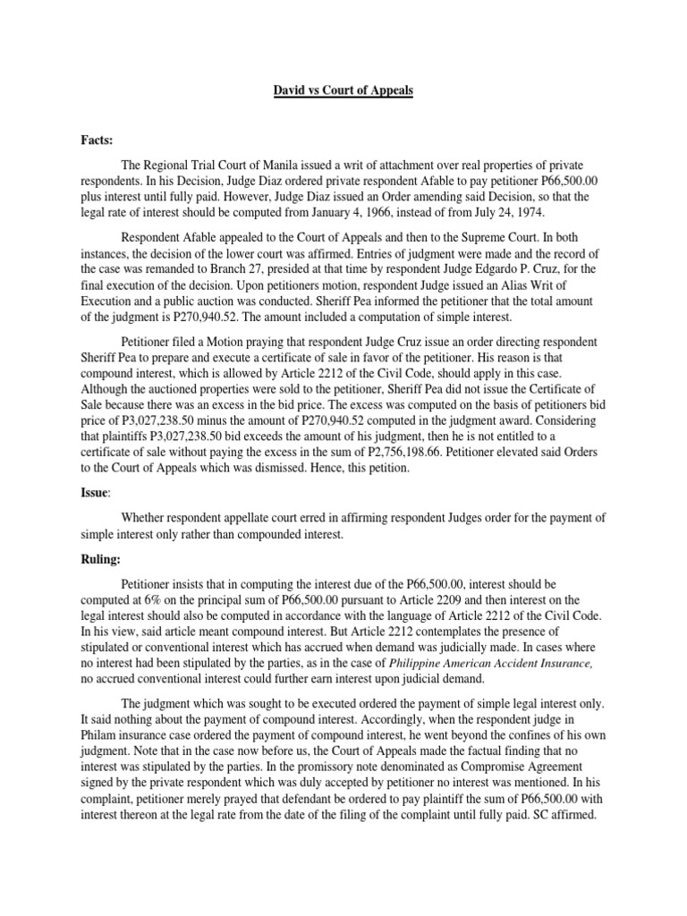 David Vs Court of Appeals | PDF | Judgment (Law) | Interest