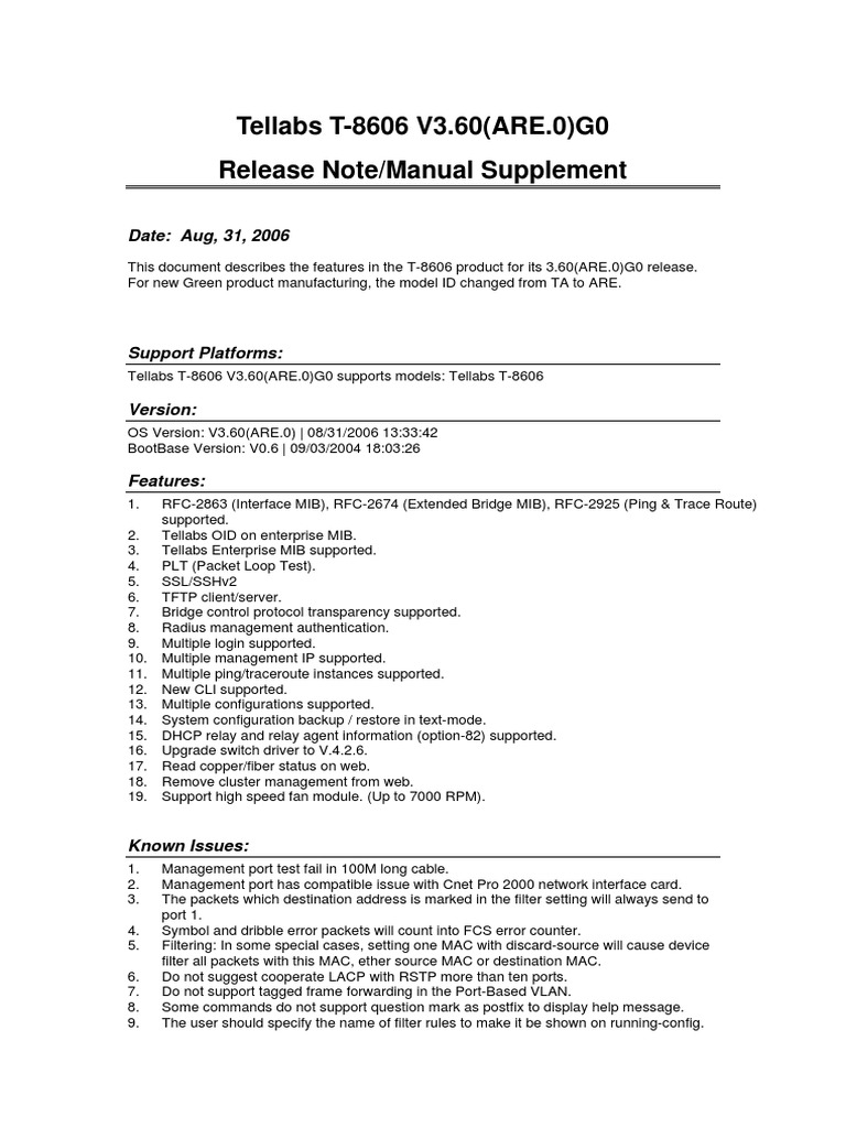 Tellabs T-8606 V3.60 Release Notes | PDF | File Transfer Protocol ...