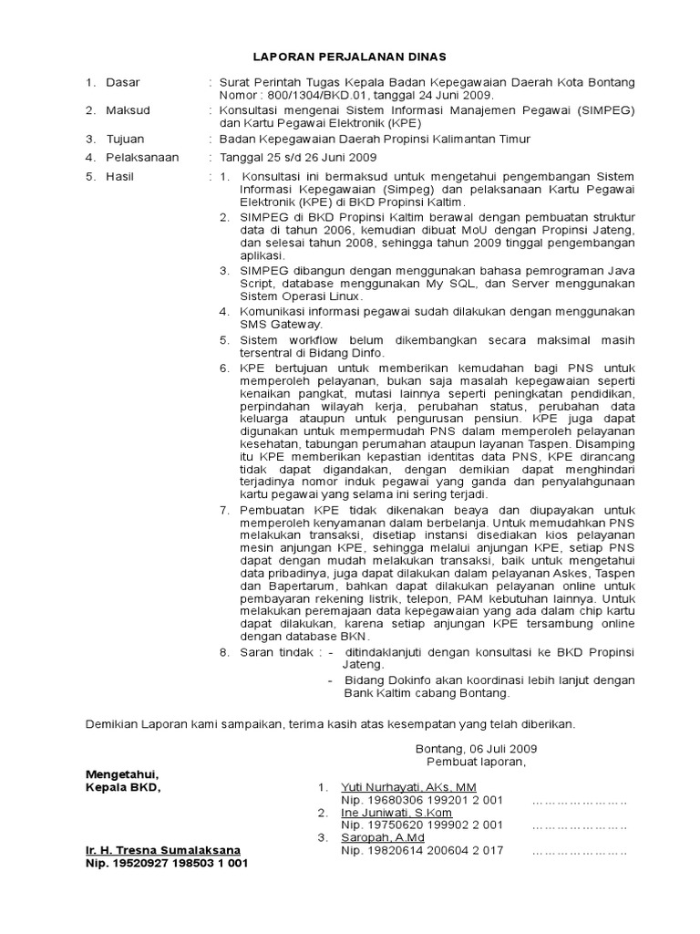 Contoh Laporan Perjalanan Dinas