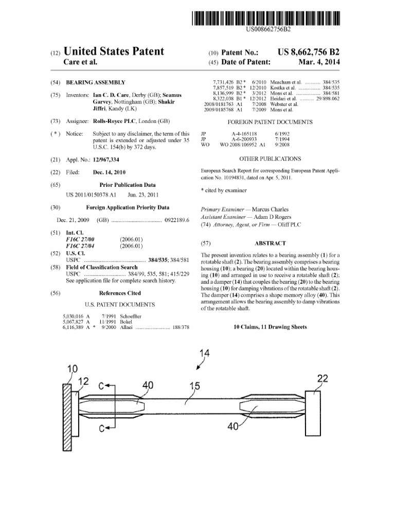 Damping Vibrations in a Bearing Assembly Using a Shape Memory Alloy
