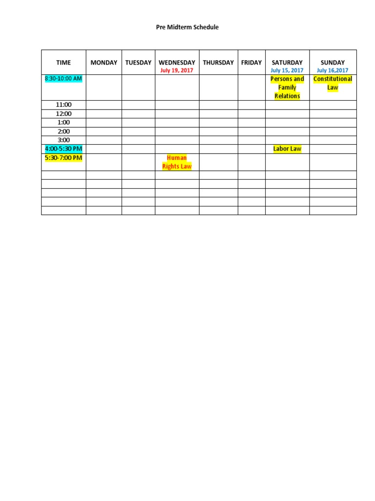 Pre Midterm Class Schedule 2017 | PDF