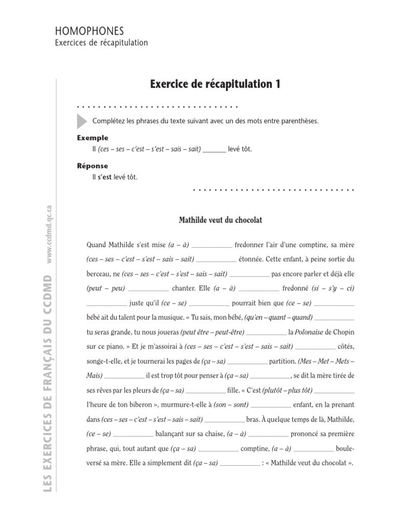 Exercice Homophone Cm1 à Imprimer Homo Recap 32homophones | PDF