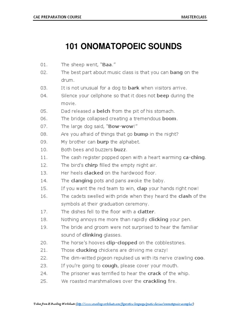 101 Onomatopoeic Sounds | PDF | Leisure