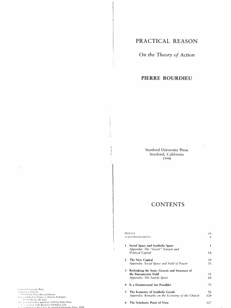 (Pierre Bourdieu) Practical Reason On The Theory PDF | PDF | Sociology ...