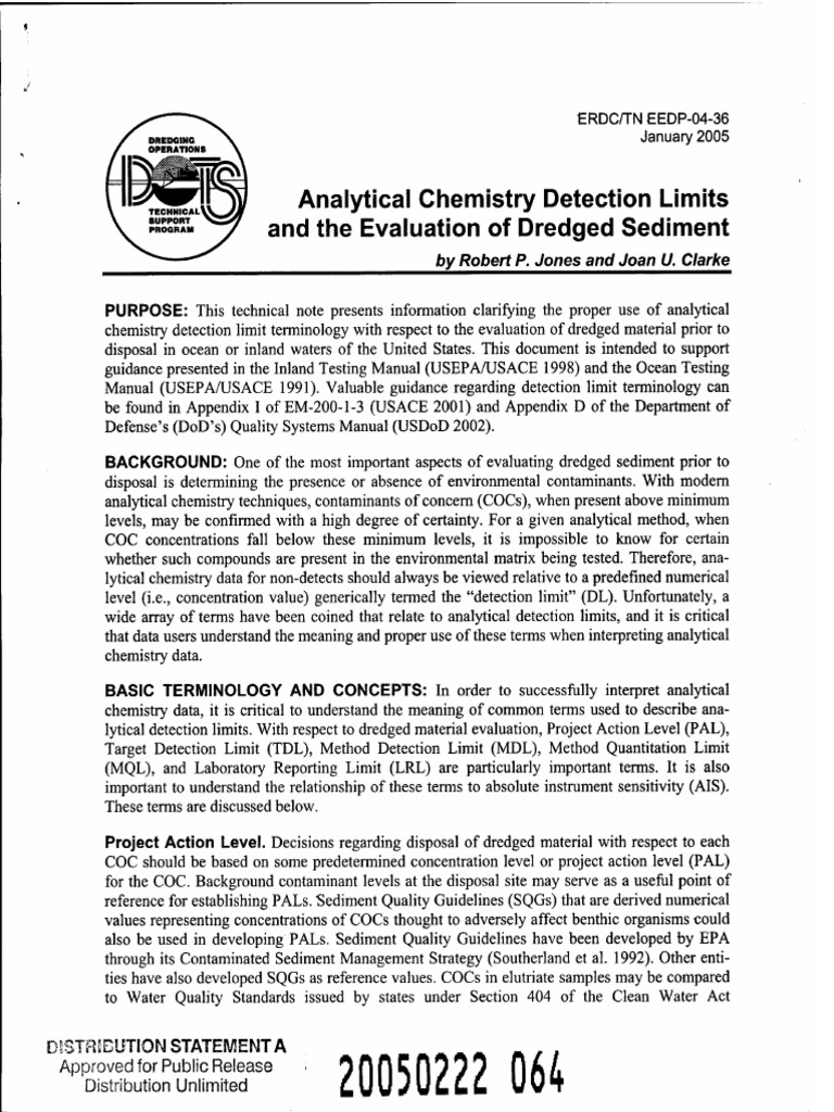 Analytical Chemistry Detection Limits and The Evaluation of Dredged ...