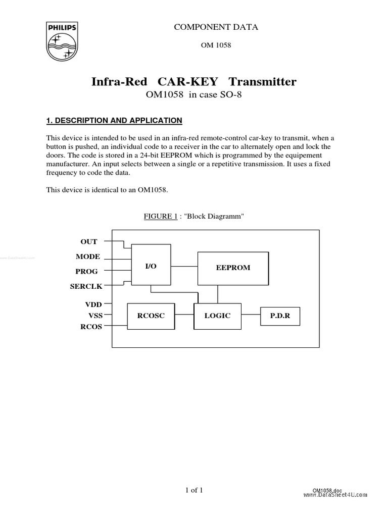InfraRed CARKEY Transmitter OM1058 in Case SO8 PDF Cmos Electrical Circuits