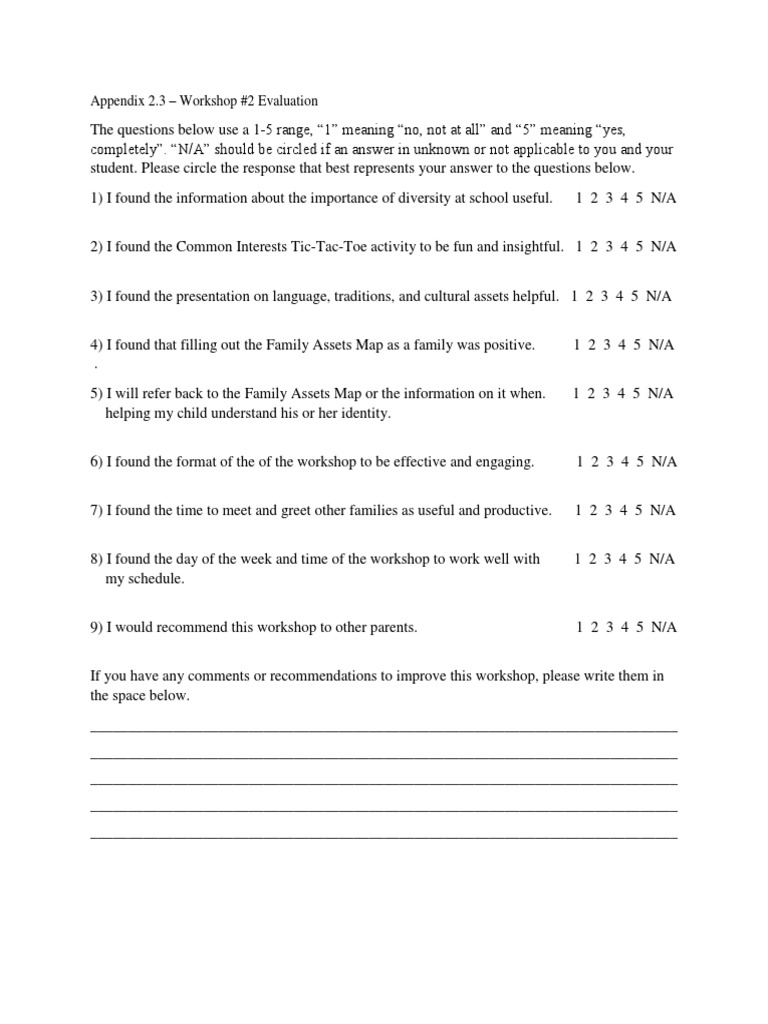 Workshop #2 Evaluation Feedback Form | PDF | Career & Growth | Language ...