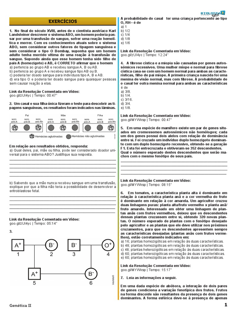 Exercícios Resolvidos - Genética II | PDF | Dominância (Genética) | Alelo