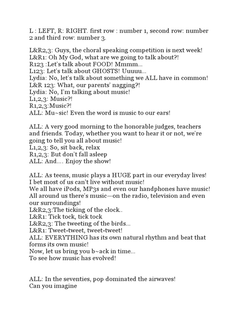 Choral Speaking Script PDF