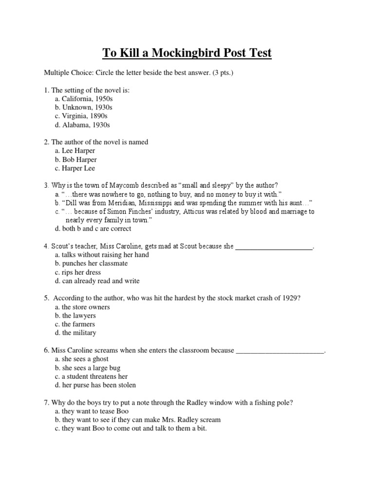 Unit 4 Post Test Tkam 217 PDF To Kill A Mockingbird