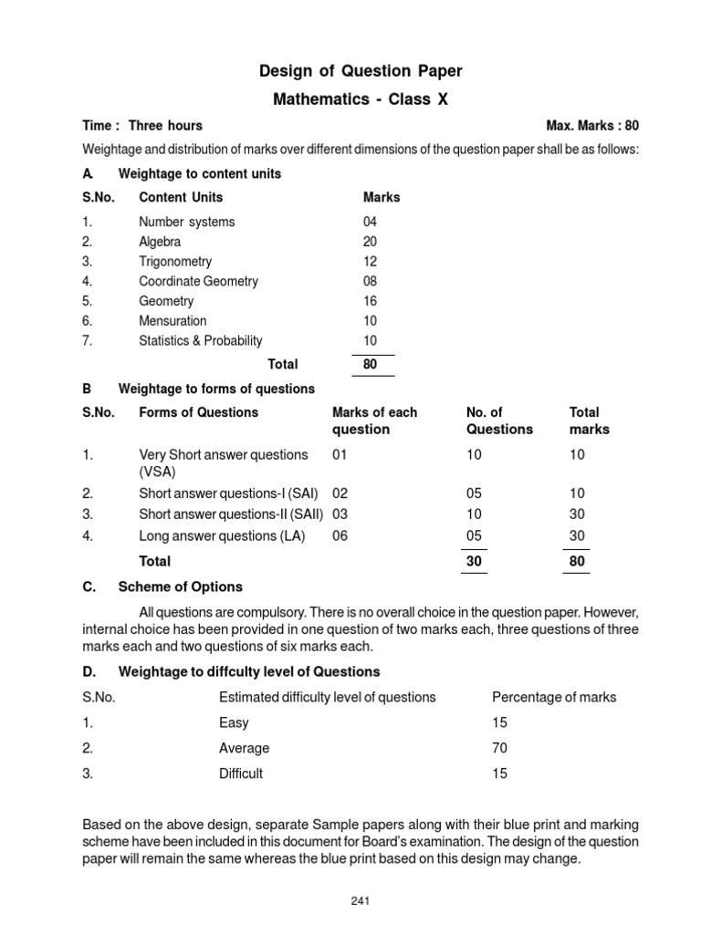 Class X Mathematics Question Paper Design | PDF | Triangle | Circle