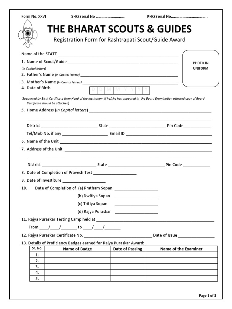 Rashtrapati Scout/Guide Award Form | PDF | Business