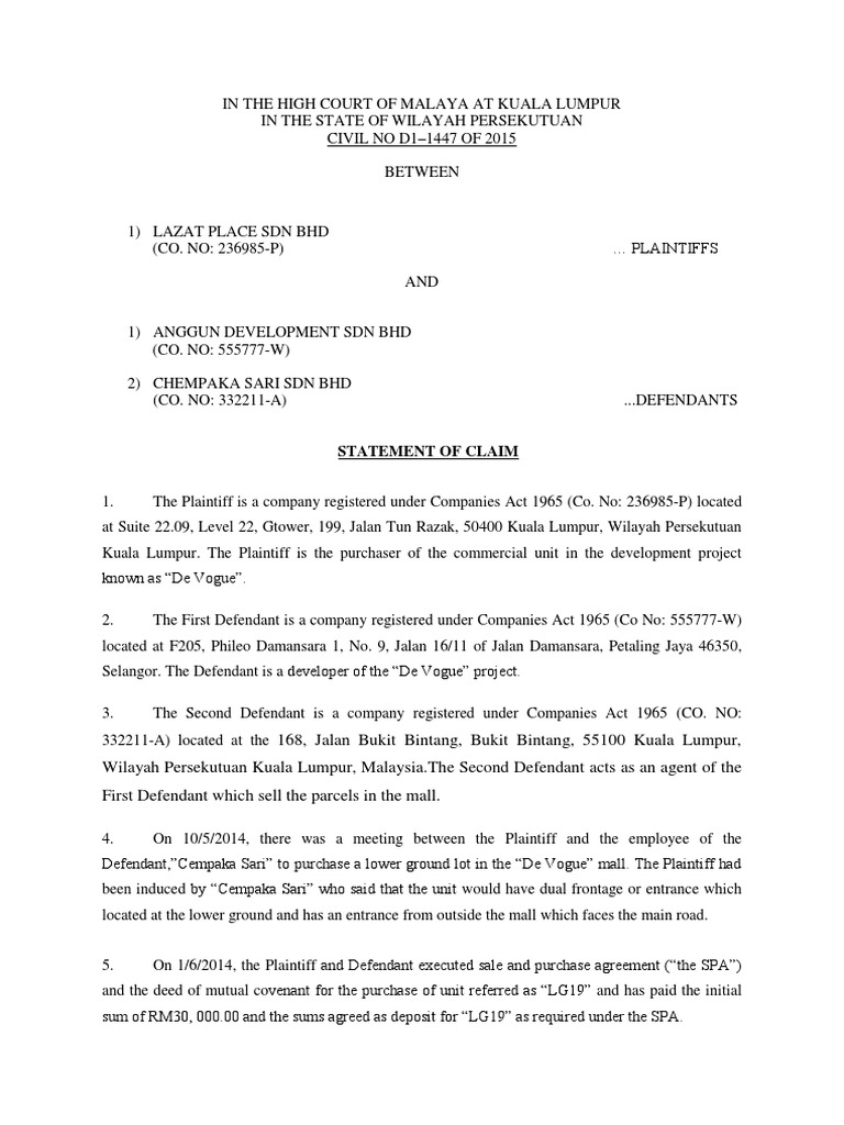 2.statement of Claim SAP LATEST | PDF | Private Law | Civil Law (Common ...
