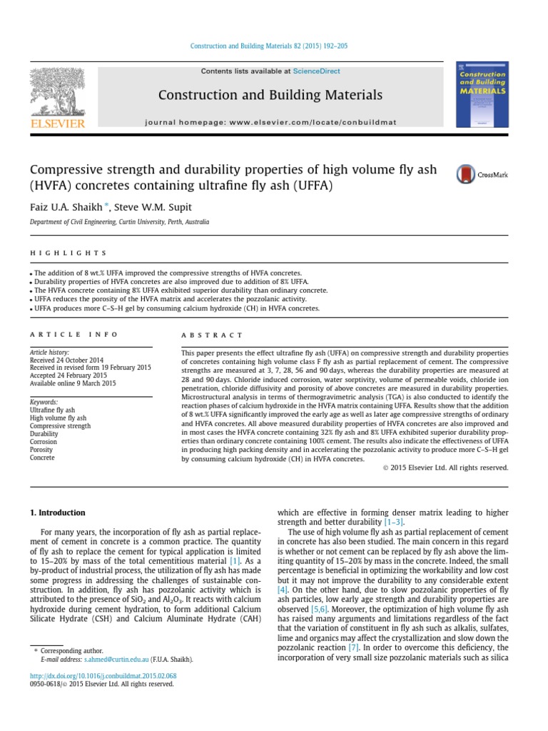 Compressive Strength and Durability Properties of High Volume Fly Ash ...