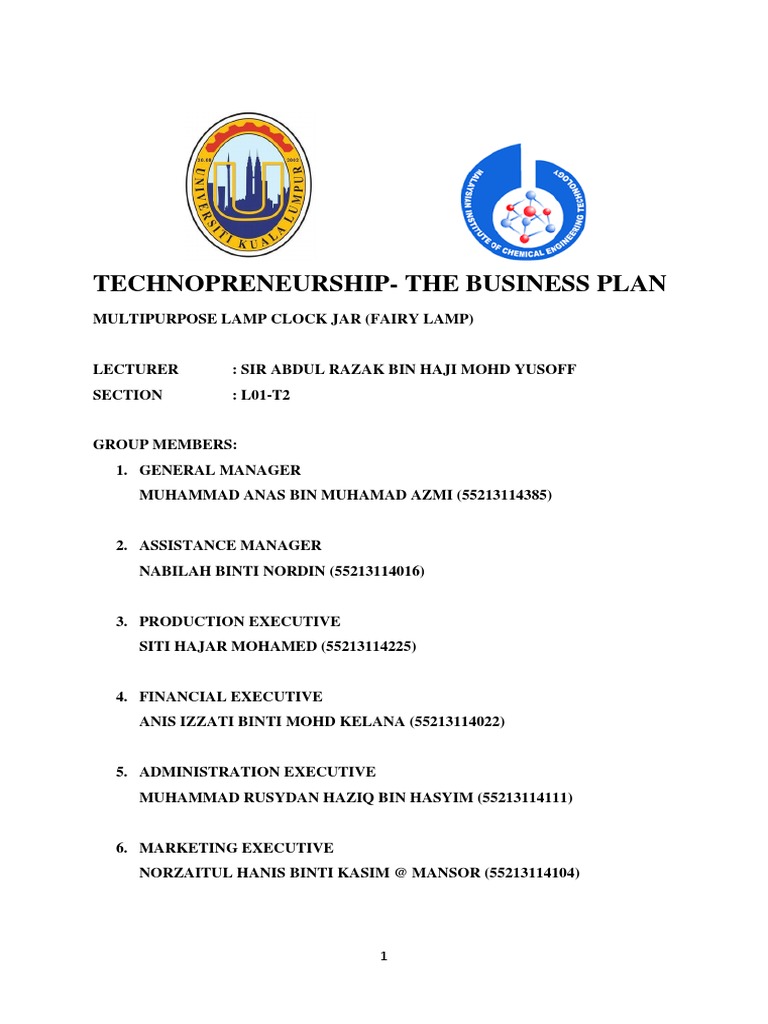 Technopreneurship Business Plan Sample Pdf Philippines