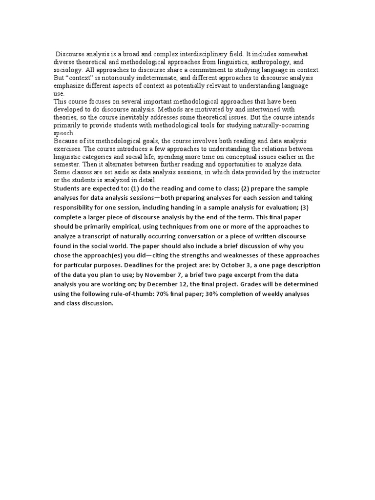 Discourse Analysis Methodology Course | PDF