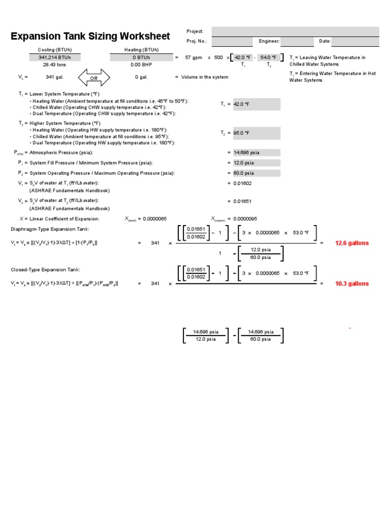 Expansion Tank Sizing Worksheet Pdf Thermal Expansion Branches Of
