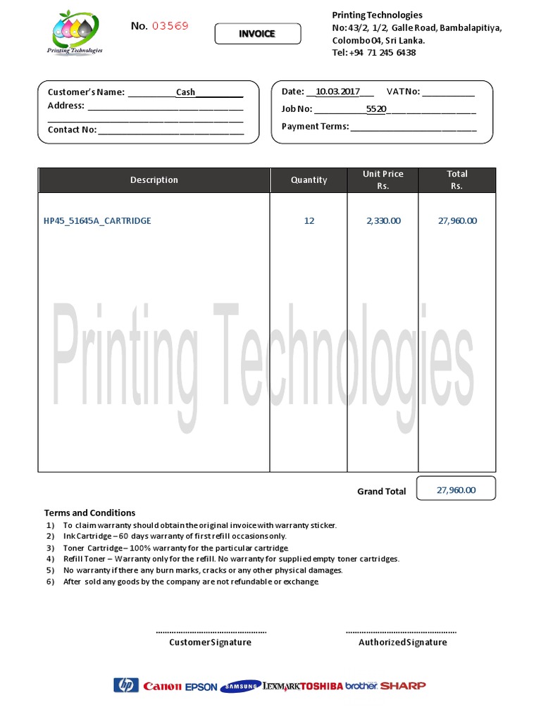 HP45 Toner Purchase Invoice | PDF