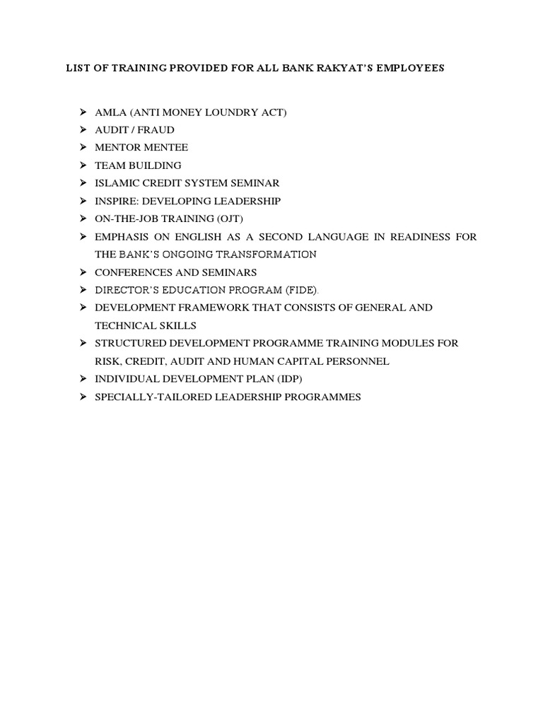 Bank Rakyat Employee Training Overview | PDF | Mentorship | Evaluation