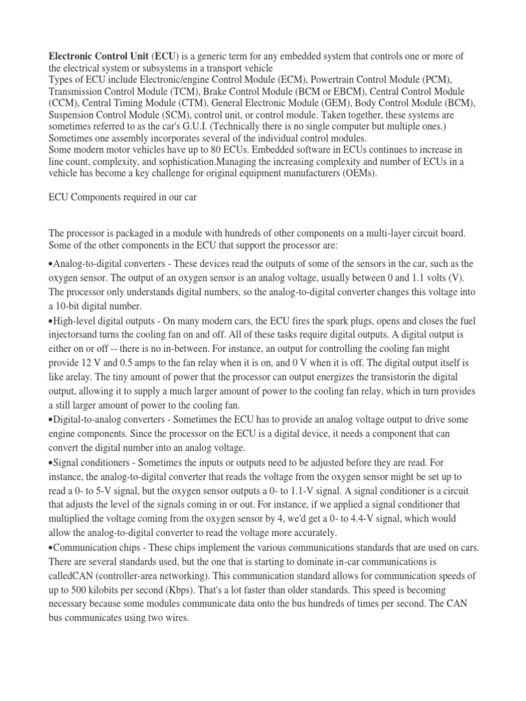 Electronic Control Unit PDF Vehicle Technology Electrical Engineering