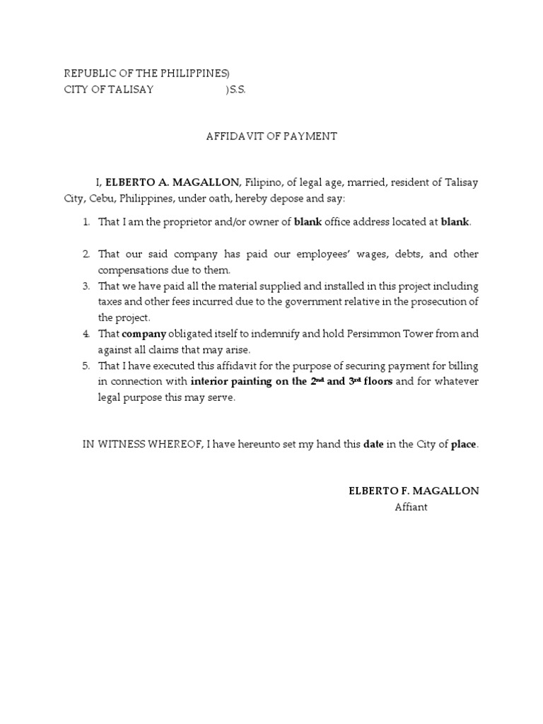 Affidavit of Payment | PDF