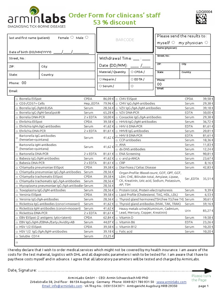 Clinician Order Form for Medical Services | PDF | Wire Transfer ...