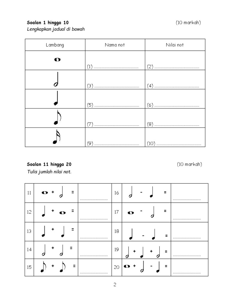 Soalan Muzik Tahun 5  PDF