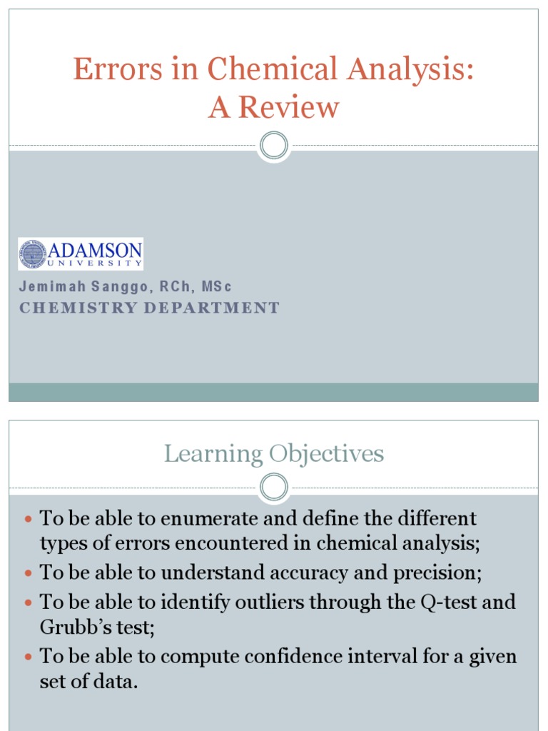 Errors in Chemical Analysis | PDF | Errors And Residuals | Standard ...