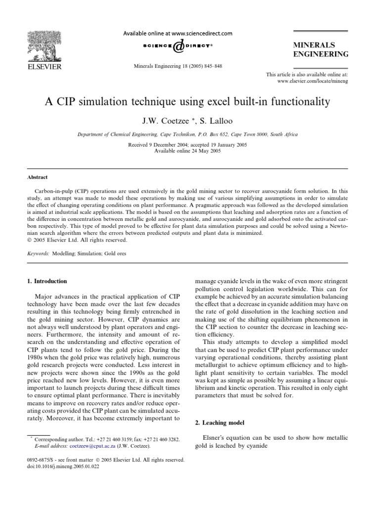 CIP Process Simulation in Gold Mining | PDF | Chemical Equilibrium ...