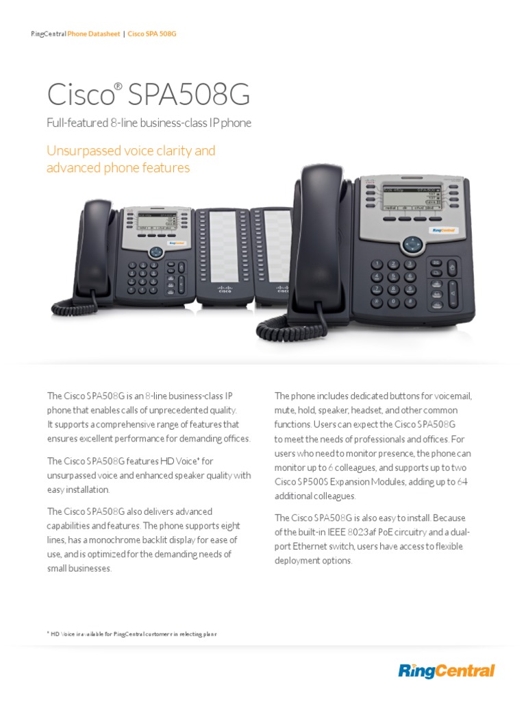 Cisco SPA508G Phone Datasheet PDF Session Initiation Protocol