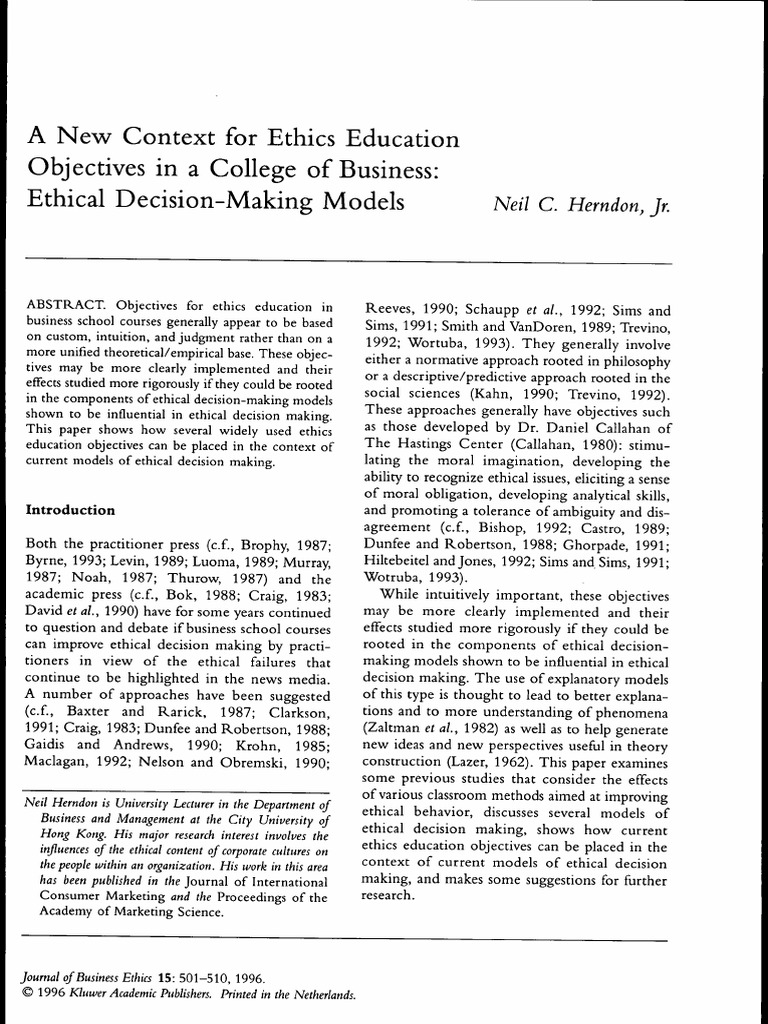 DecisionMaking Models in Education PDF Decision Making Morality