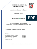 Producción de ácido cítrico a partir de Aspergillus Niger mediante fermentación de melaza