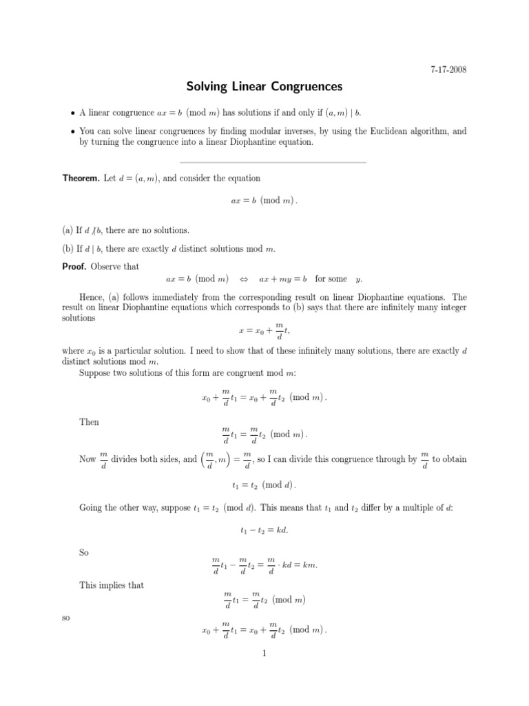 Linear Congruences Equations Mathematical Concepts