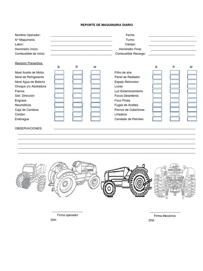 Check List Tractor Operador Automóvil Tecnologías automotrices