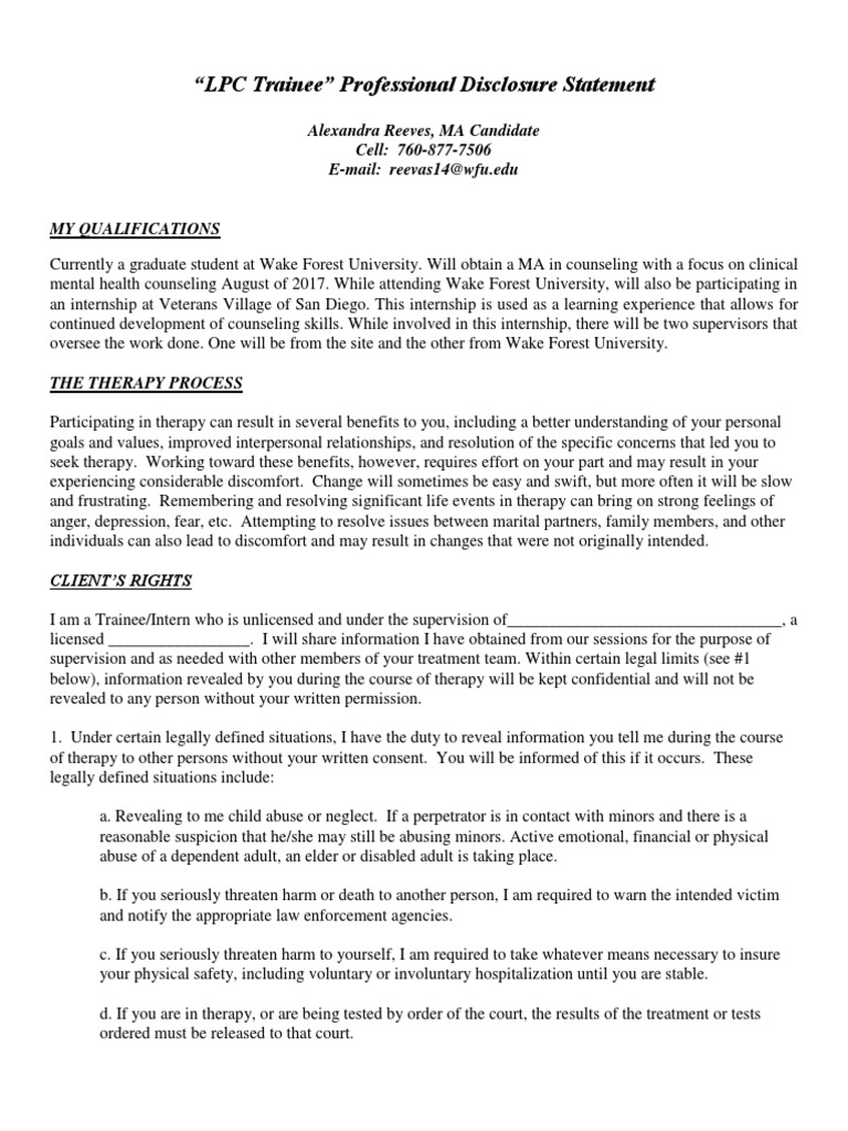 Lcsw professional disclosure statement image