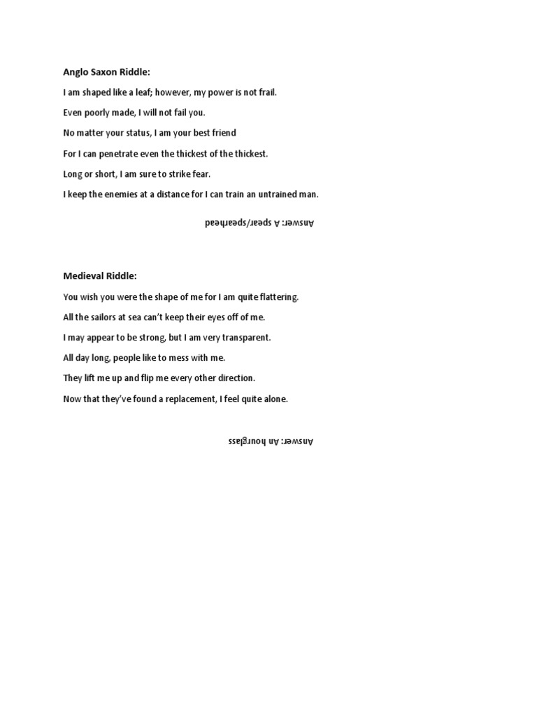 Anglo Saxon and Medieval Riddles Explained | PDF