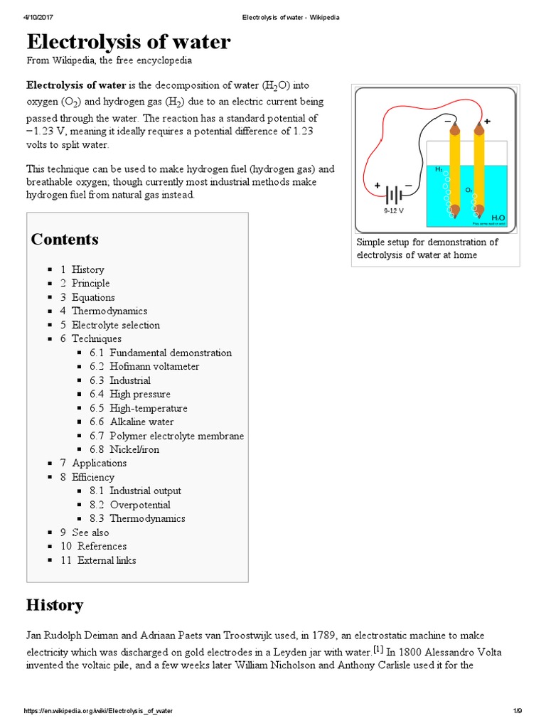 Electrolysis of Water Wikipedia Electrolyte Properties Of Water