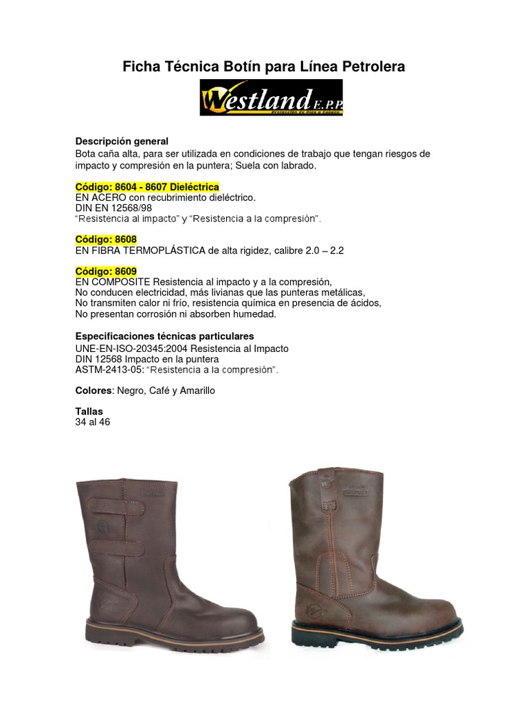 ficha tecnica botas dielectricas westland